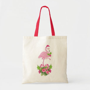 Bolsa Tote Flamingo rosa em Santa Hat com Buquê de Cané Adorm