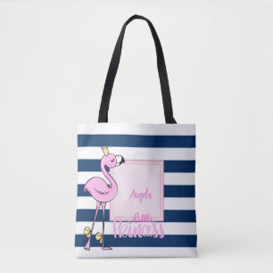 Bolsa Tote Flamingo Rosa,Listras Azul-Marinho,Princesinha