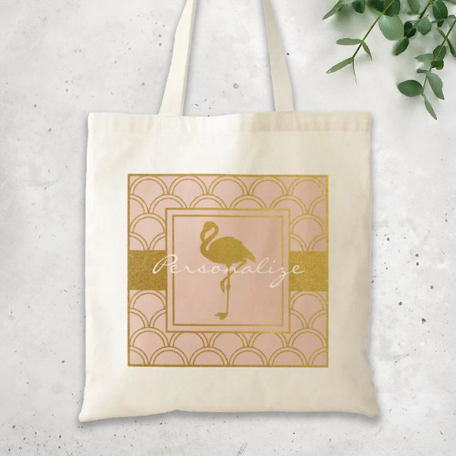 Bolsa Tote Flamingo Rosa Moderno e Dourado (Criador carregado)