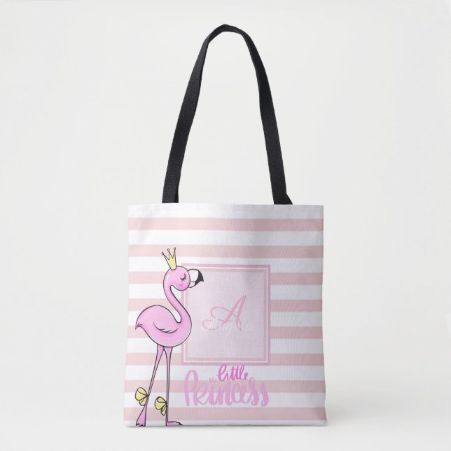 Bolsa Tote Flamingo Rosa Moderno,Stripado,Monograma (Frente)