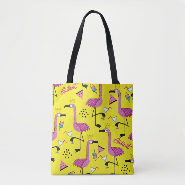 Bolsa Tote Flamingo Rosa: Padrão de Moda de Verão (Frente)