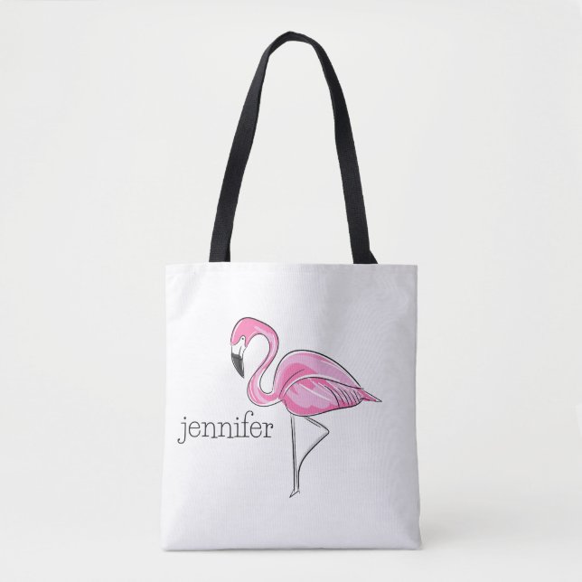 Bolsa Tote Flamingo Rosa Personalizado Preppy (Frente)