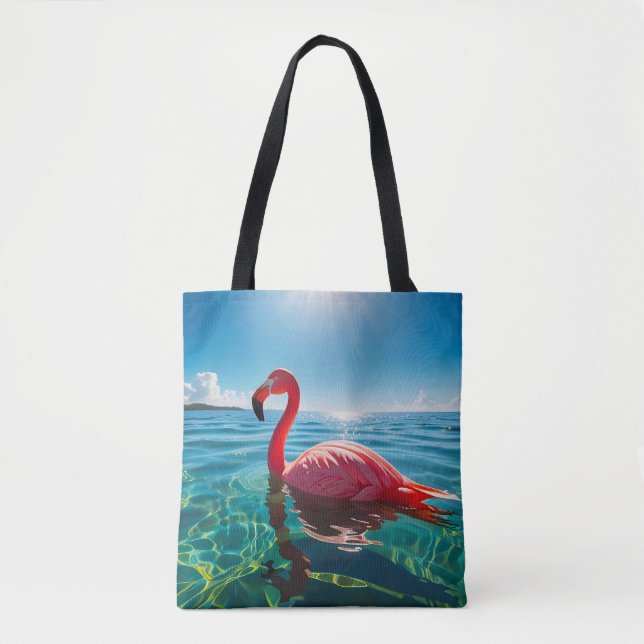 Bolsa Tote Flamingo Rosa Sob O Céu (Frente)
