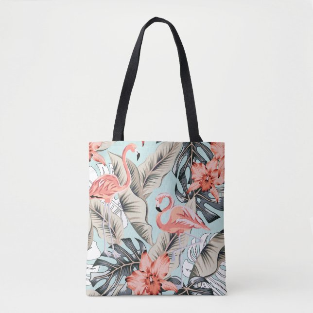 Bolsa Tote Flamingo rosa tropical com flores de orquídeas e l (Frente)