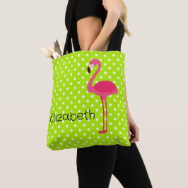Bolsa Tote Flamingo Rosa Tropical em Pontos Brancos Verde