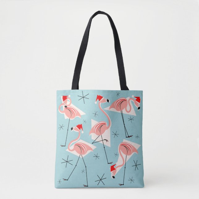 Bolsa Tote Flamingo Santas Azul por todo o saco (Frente)