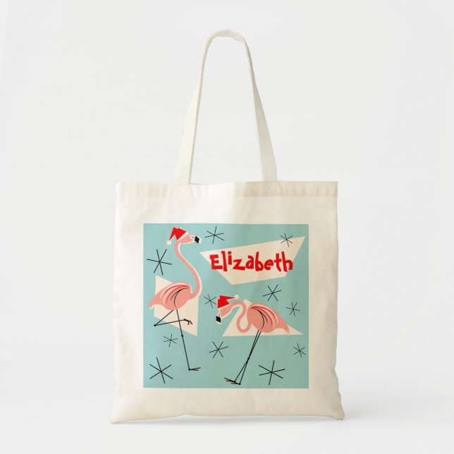 Bolsa Tote Flamingo Santas Blue Name tobag (Frente)