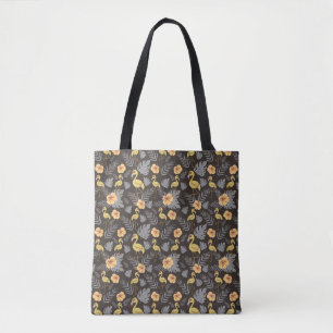 Bolsa Tote Flamingo sem costura, com flores e folhas