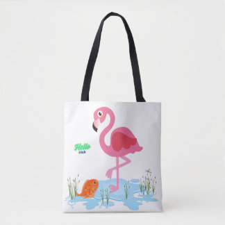 Bolsa Tote Flamingo servindo peixe em lagoa