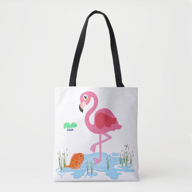 Bolsa Tote Flamingo servindo peixe em lagoa (Frente)