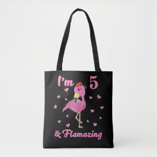 Bolsa Tote Flamingo, tenho 5 anos e sou incrível, cinco anos,