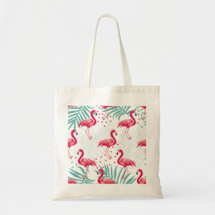 Bolsa Tote Flamingo tropical e folhas, padrão de verão.