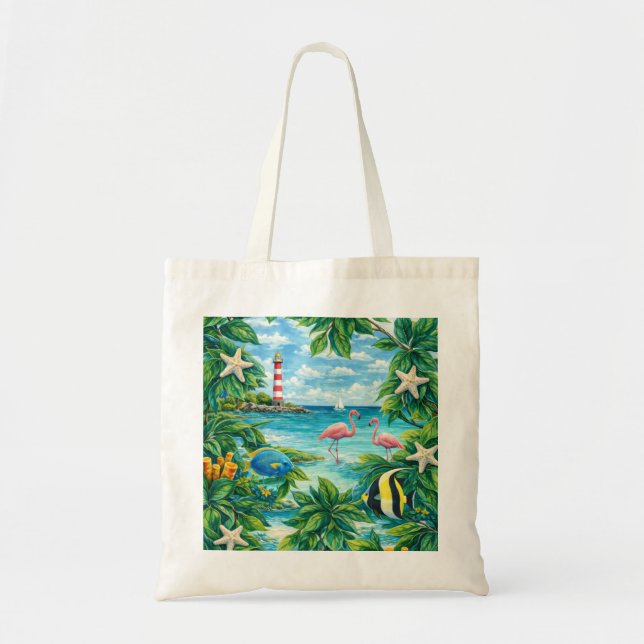 Bolsa Tote Flamingo Tropical Oceano de Bonaire (Frente)