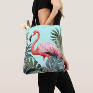 Bolsa Tote Flamingo tropical rosa e azul