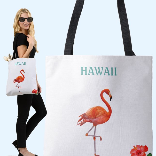 Bolsa Tote Flamingo Vermelho e Flor de Hibisco (Criador carregado)