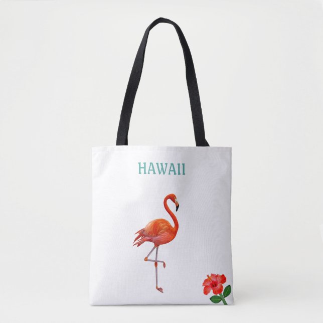 Bolsa Tote Flamingo Vermelho e Flor Hibiscus (Frente)