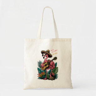 Bolsa Tote flamingo vibrante vestindo sombrero tocando violão
