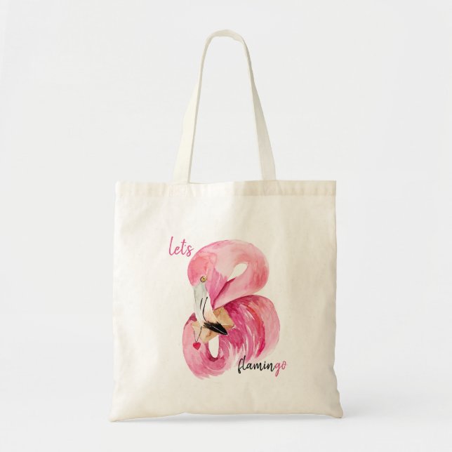 Bolsa Tote Flamingo Watercolor, Vamos Rosa Exótico Moderno (Frente)