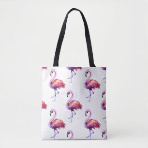 Bolsa Tote Flamingos com salpicos: padrão de aquarela.