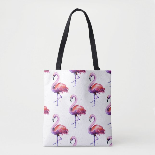 Bolsa Tote Flamingos com salpicos: padrão de aquarela. (Frente)