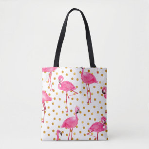 Bolsa Tote flamingos cor-de-água cor-de-rosa com costura de