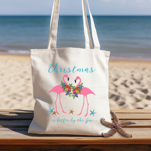 Bolsa Tote Flamingos De Natal Por Mar Dizendo