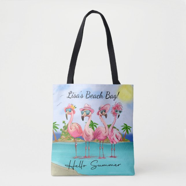 Bolsa Tote Flamingos de Verão, cor-de-rosa, adoráveis (Frente)