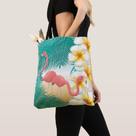Bolsa Tote Flamingos em um Design de praia tropical
