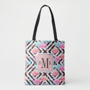 Bolsa Tote Flamingos no teste padrão corajoso do design