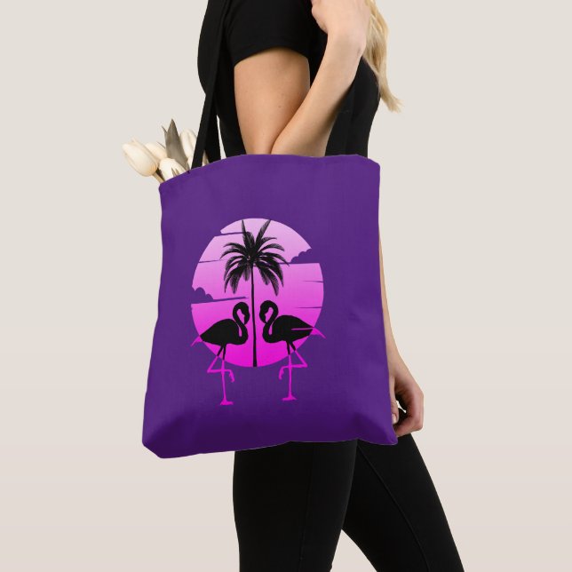 Bolsa Tote Flamingos Pássaro Silhueta Rosa (Close Up)
