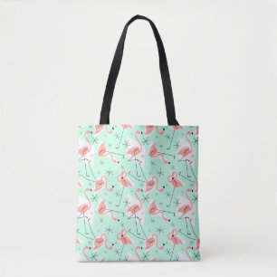 Bolsa Tote Flamingos Retro Verde Multicoral retorna