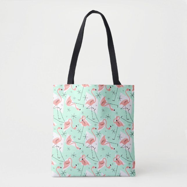 Bolsa Tote Flamingos Retro Verde Multicoral retorna (Frente)