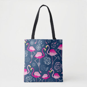 Bolsa Tote Flamingos Rosa: Padrão Gráfico Escuro