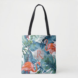 Bolsa Tote Flamingos Rosa PixDezines+Verde Tropical