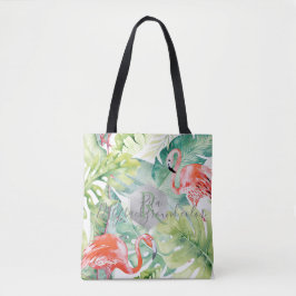 Bolsa Tote Flamingos Rosa PixDezines+Verde Tropical