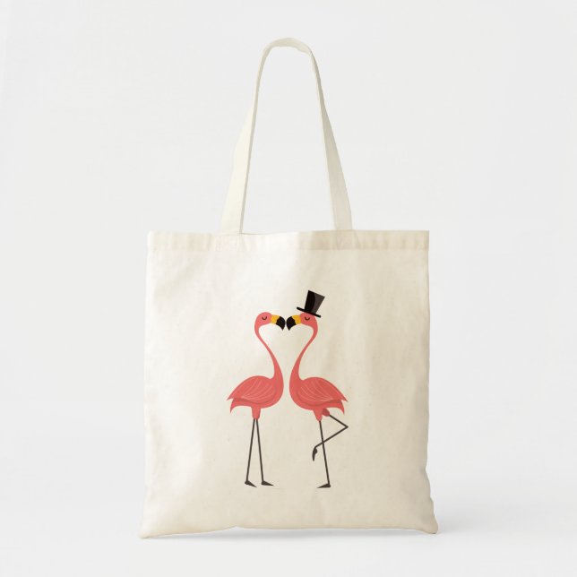 Bolsa Tote Flamingos Rosa Tropical - Casamento, Chá de panela (Frente)