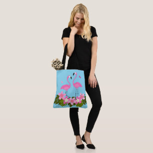 Bolsa Tote Flamingos Tropicais e Ilustração Floral