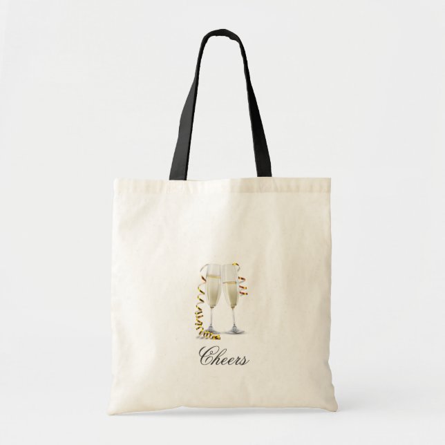 Bolsa Tote flautas de champanhe de madeira lavadas em branco (Frente)