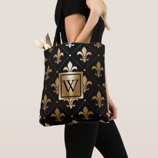 Bolsa Tote Fleur-de-lis, preto e Ouro