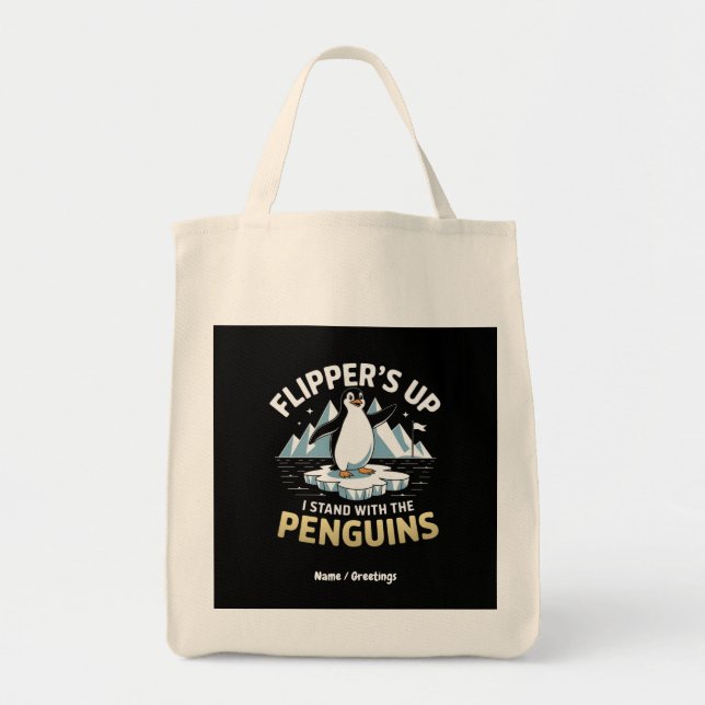 Bolsa Tote Flippers Engraçados, Prendam-Se Com Os Pinguins (Frente)