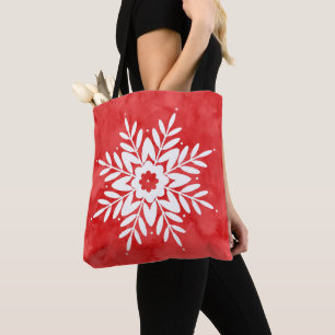 Bolsa Tote Floco de neve Abstrato de Aquarela Vermelha