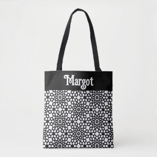 Bolsa Tote Floco de neve abstrato em preto e branco clássico
