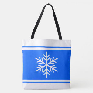 Bolsa Tote Floco de Neve Alpino Festivo Listras Brancas Azuis