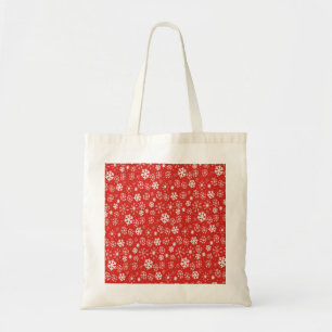 Bolsa Tote Floco de Neve Nevasca Com Fundo Vermelho Papoula