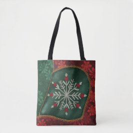 Bolsa Tote Floco de Neve Verde e Vermelho