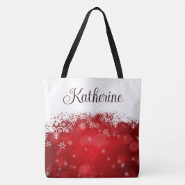 Bolsa Tote Floco de Neve Vermelho e Branco de Inverno