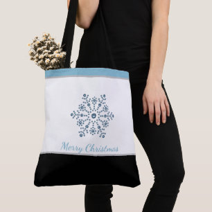 Bolsa Tote Flocos de neve azuis de Natal Feriado Natal Feliz