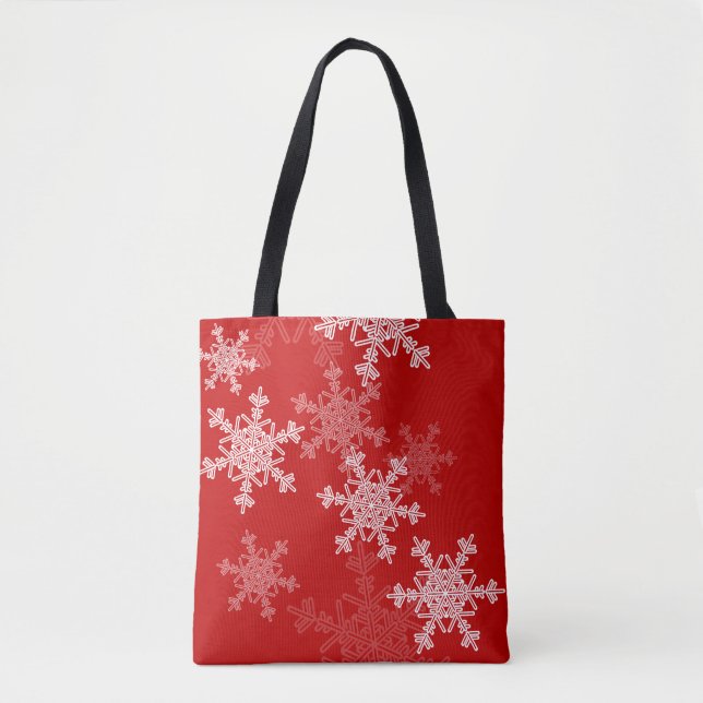 Bolsa Tote Flocos de neve brancos vermelhos Natal minimalista (Frente)