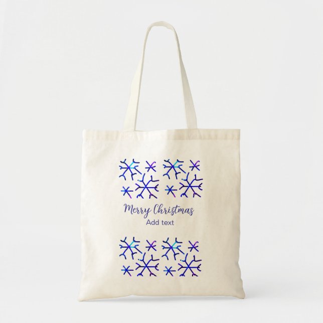 Bolsa Tote Flocos de neve brilhantes metálicos azuis Padrão d (Frente)