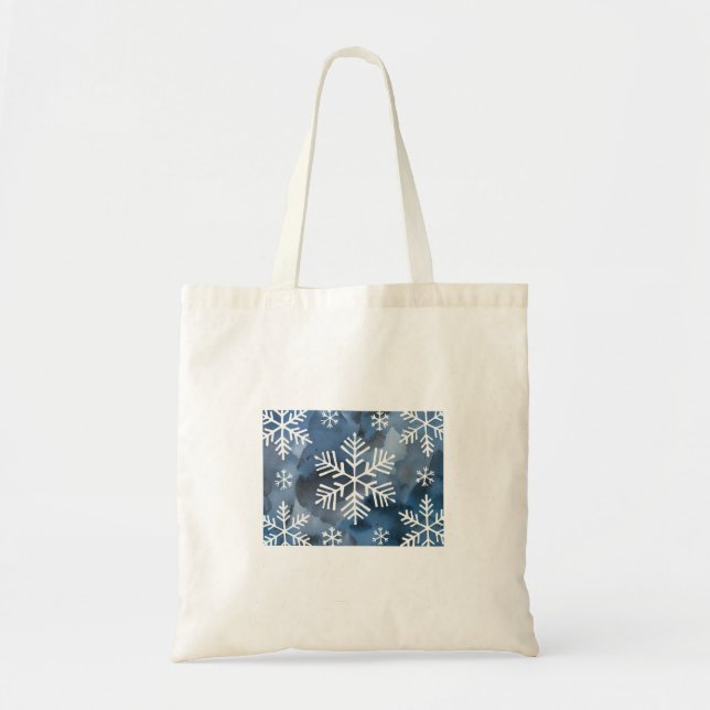 Bolsa Tote Flocos de neve com aquarela azul (Frente)